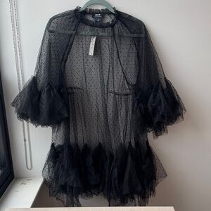 Anthropologie Sheer Black Ruffle Sleeve Blouse
